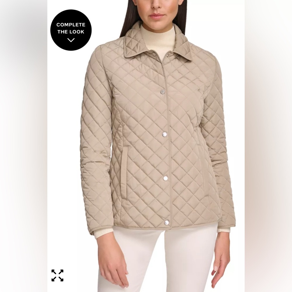 Nwt Calvin Klein Women’s Collared Quilted Coat Birch Size Large Retail $140